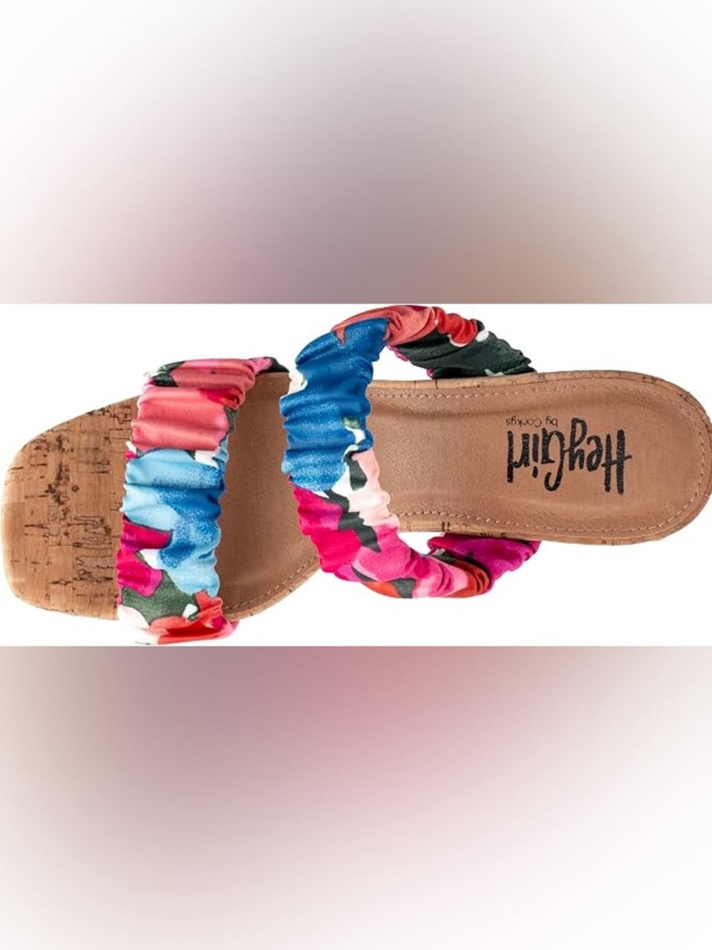 Hey Girl Floral and Multicolor Ruched Strap Slide Sandal - Size 7